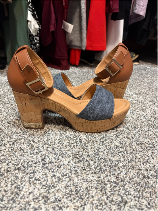 Andrea Shoes - Women's Andrea Wedge Sandals Size 7 Brown and Blue Denim